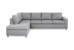 Crazy 3 Pers. Sofa M. Chaiselong, Lysegrå M. Metalben (Venstrevendt)