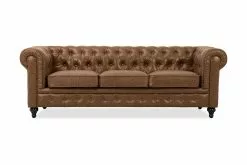 Chesterfield Lyx 3 Pers. Sofa, Brun Kunstlæder