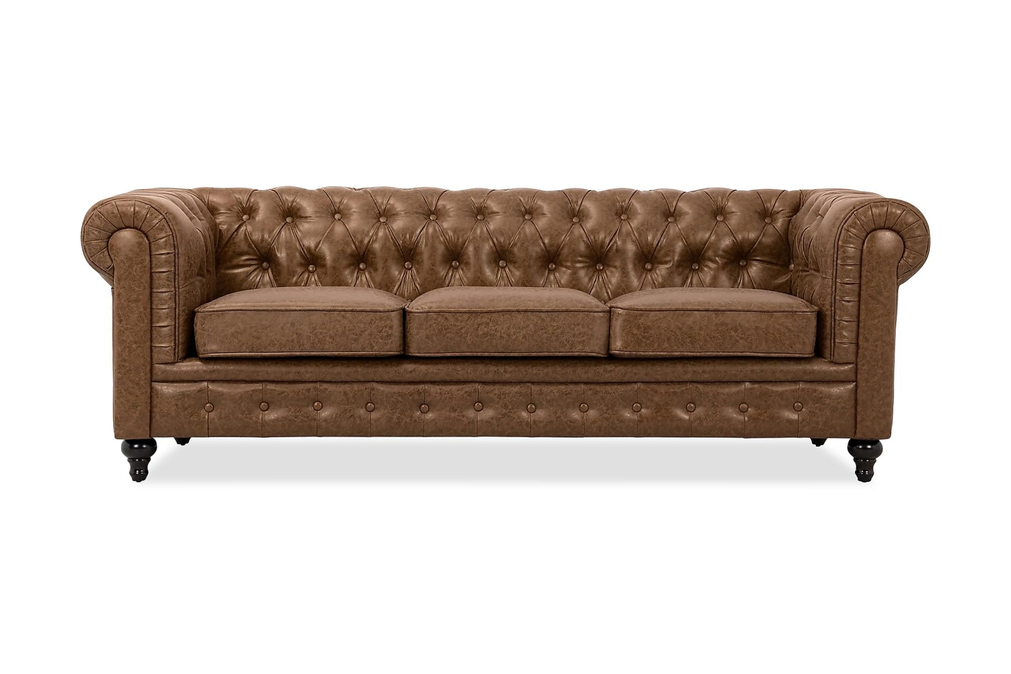Chesterfield Lyx 3 Pers. Sofa, Brun Kunstlæder 3 Chesterfield Lyx 3 Pers. Sofa, Brun Kunstlæder