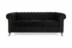 Chesterfield Deluxe 3 Pers. Sofa, Sort Velour