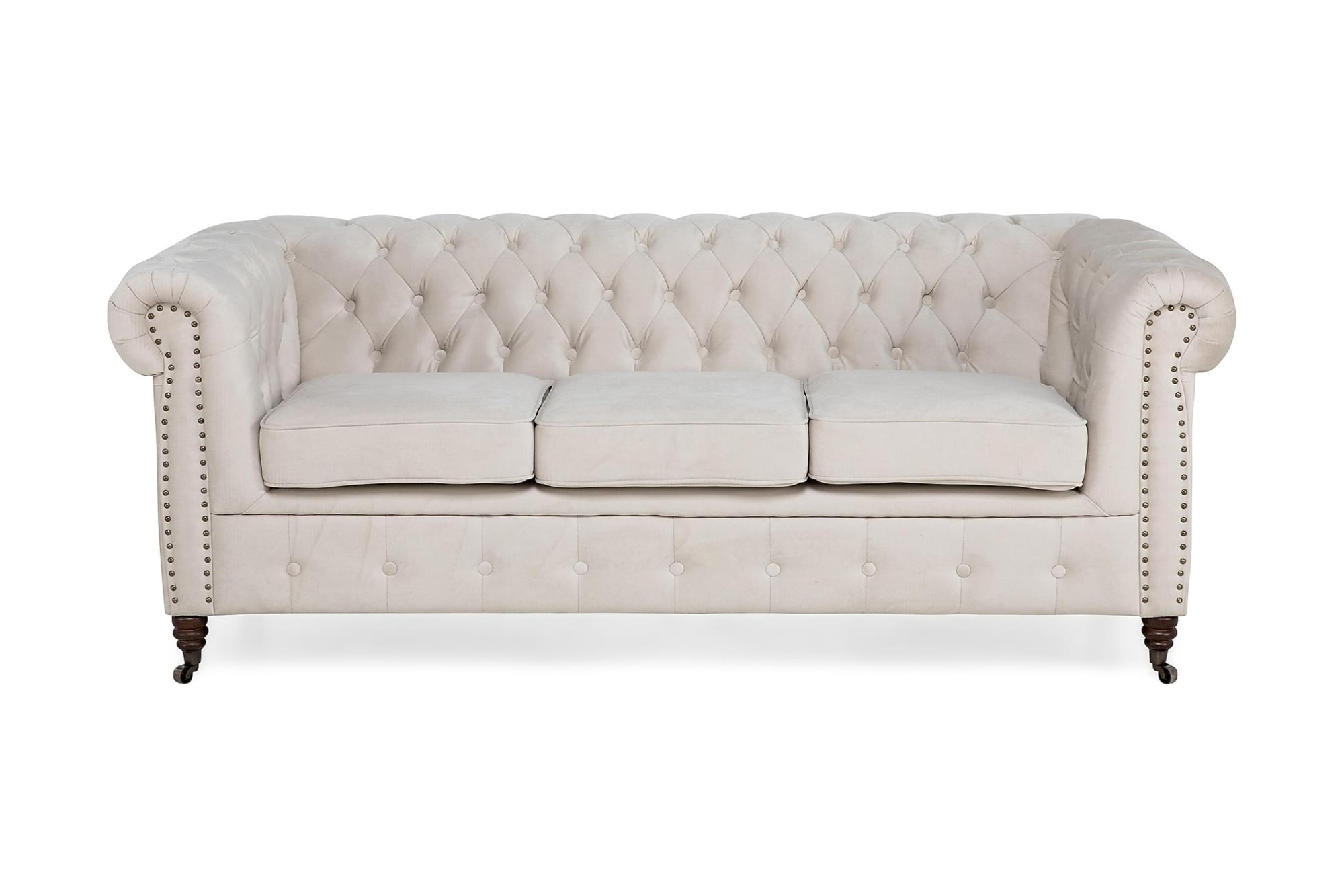 Chesterfield Deluxe 3 Pers. Sofa, Beige Velour 3 Chesterfield Deluxe 3 Pers. Sofa, Beige Velour
