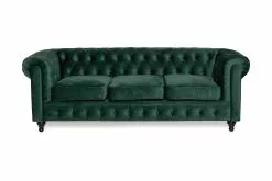 Chesterfield Lyx 3 Pers. Sofa, Mørkegrøn Velour