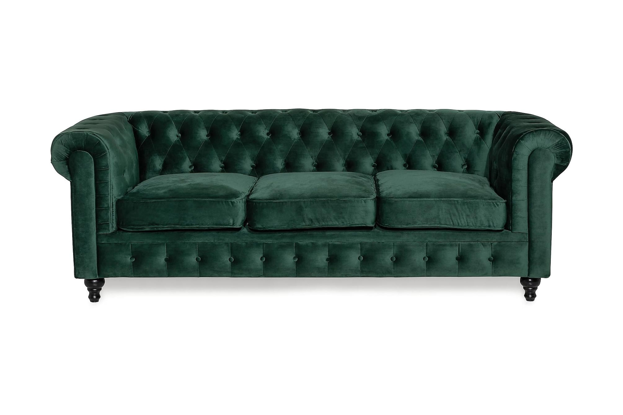 Chesterfield Lyx 3 Pers. Sofa, Mørkegrøn Velour 3 Chesterfield Lyx 3 Pers. Sofa, Mørkegrøn Velour