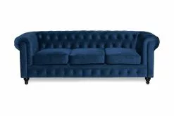 Chesterfield Lyx 3 Pers. Sofa, Blå Velour