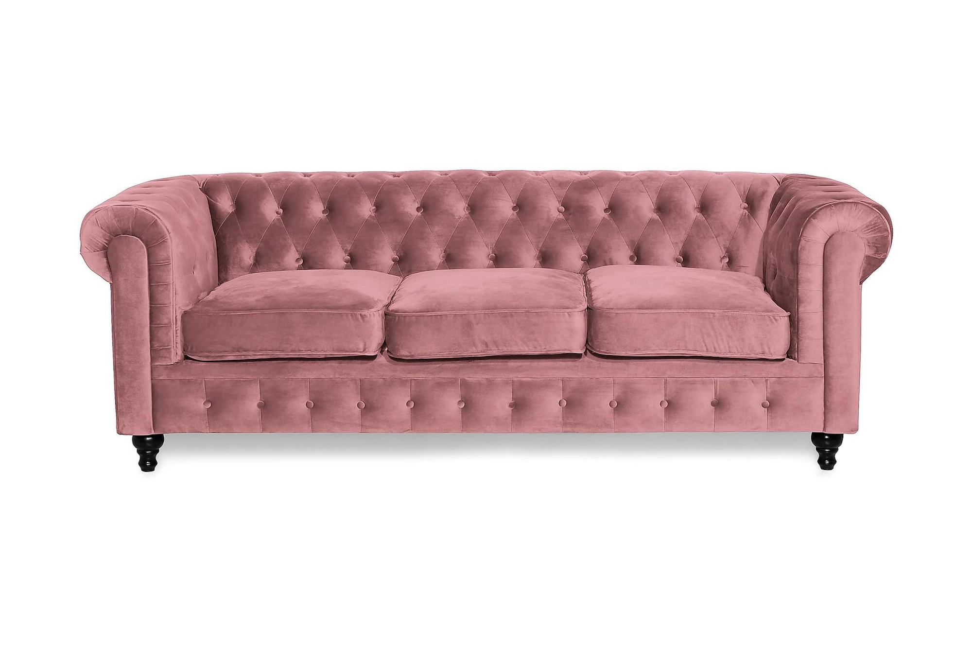 Chesterfield Lyx 3 Pers. Sofa, Rosa Velour 3 Chesterfield Lyx 3 Pers. Sofa, Rosa Velour